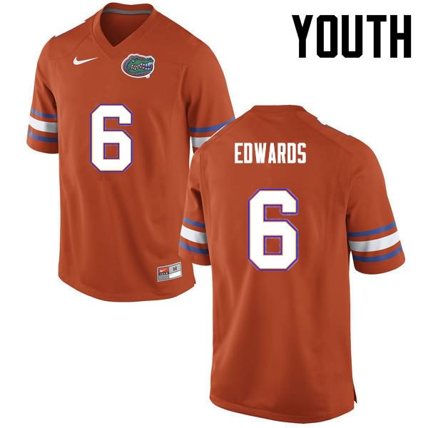 NCAA Florida Gators Brian Edwards Youth #6 Nike Orange Stitched Authentic College Football Jersey DZA1264LP